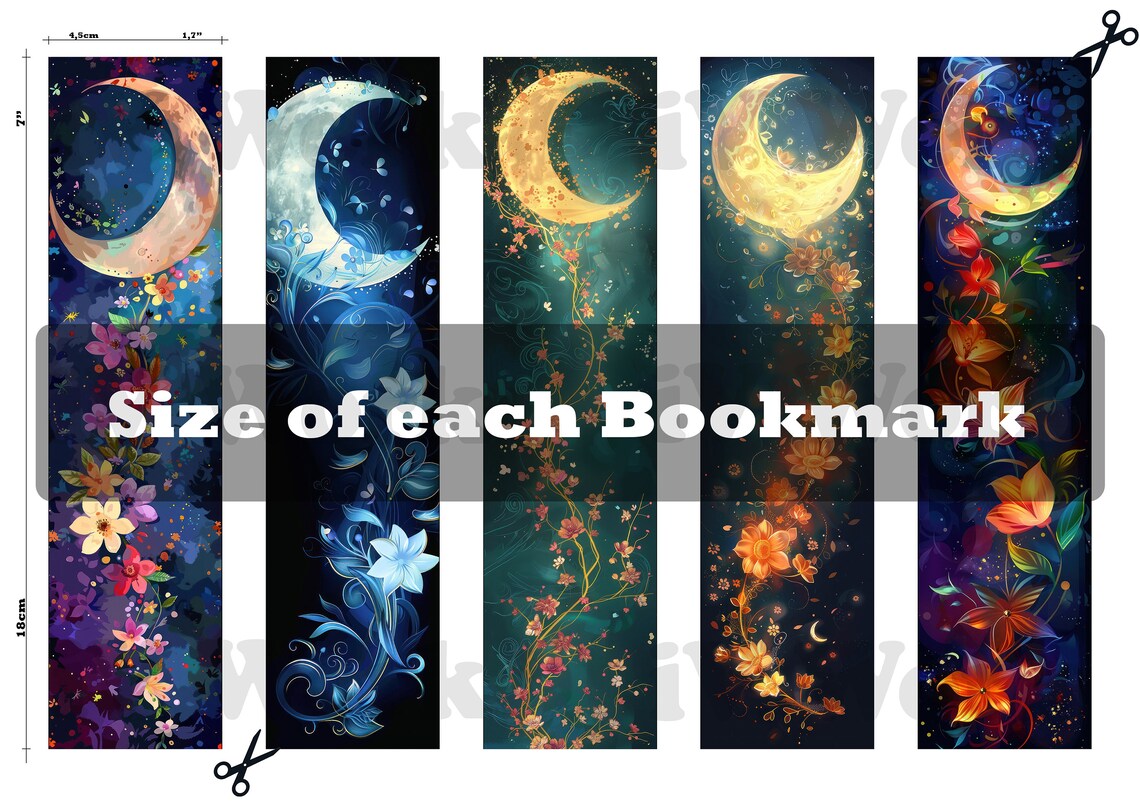 Flower Moon Bookmark Printable Set of 10 for Book Lover or Reader DIY ...