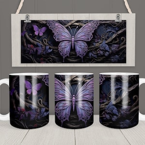 Butterfly Mug Wrap 11oz & 15oz Mug Wrap Sublimation Design Purple Butterfly Mug Instant Digital Download Deco Coffee Mug Wrap + Free gift