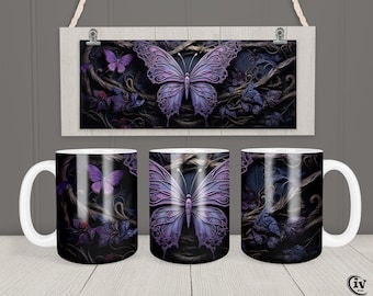 Butterfly Mug Wrap 11oz & 15oz Mug Wrap Sublimation Design Purple Butterfly Mug Instant Digital Download Deco Coffee Mug Wrap + Free gift