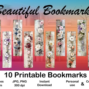 Vintage Flower Bookmark Set of 10 Printable Bookmark for Book Lover or ...