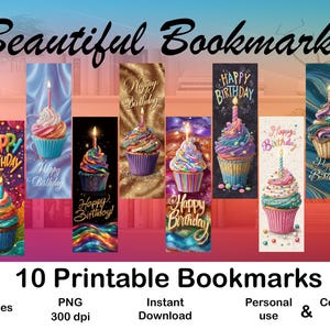 Marque-page joyeux anniversaire pour les amateurs de livres, jolie carte imprimable pour une amie ou une fille, cadeau idéal à faire soi-même pour les lecteurs et les fans de scrapbooking