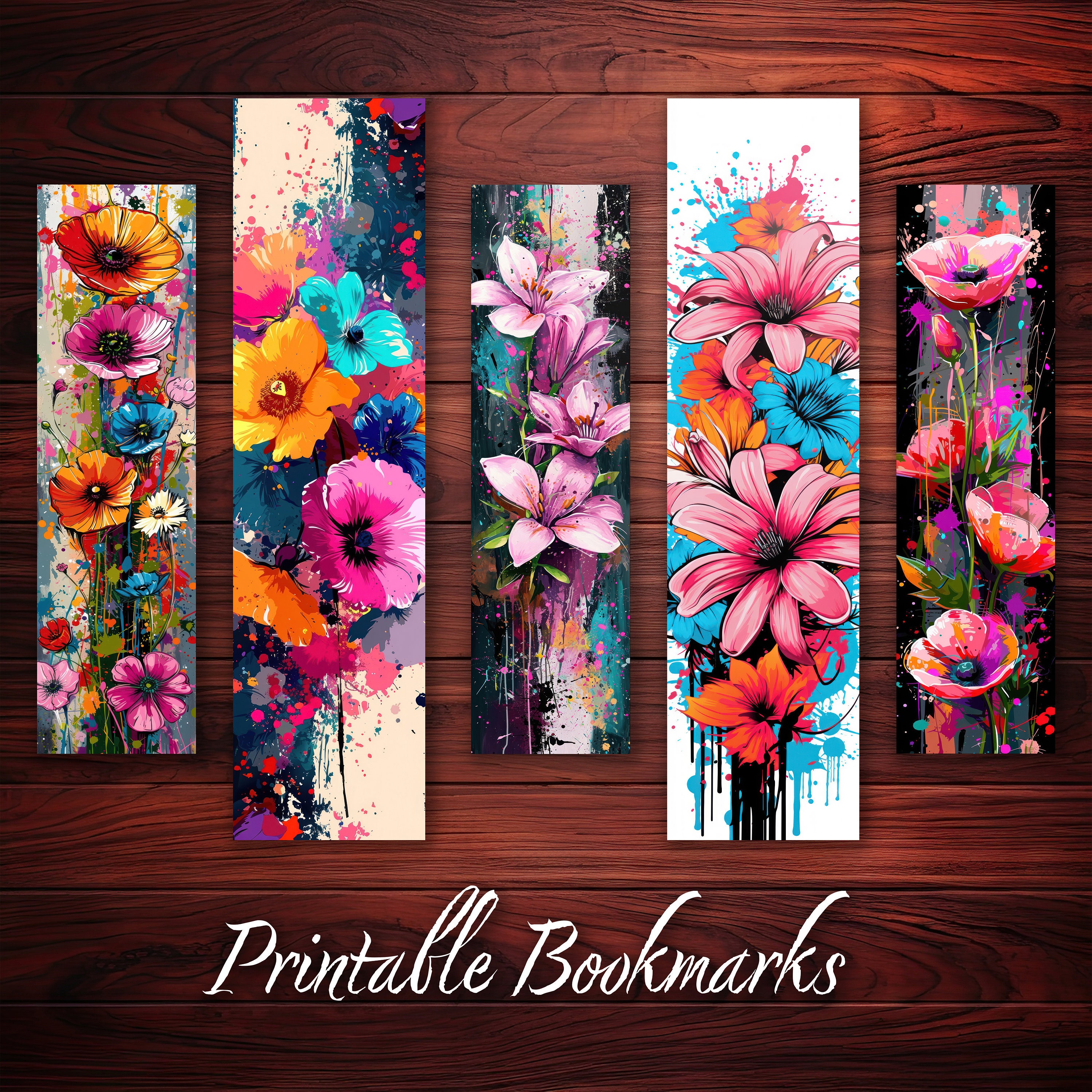 Flowers Bookmark Printable Set of 10 Romantic Spring Flower Colorful ...