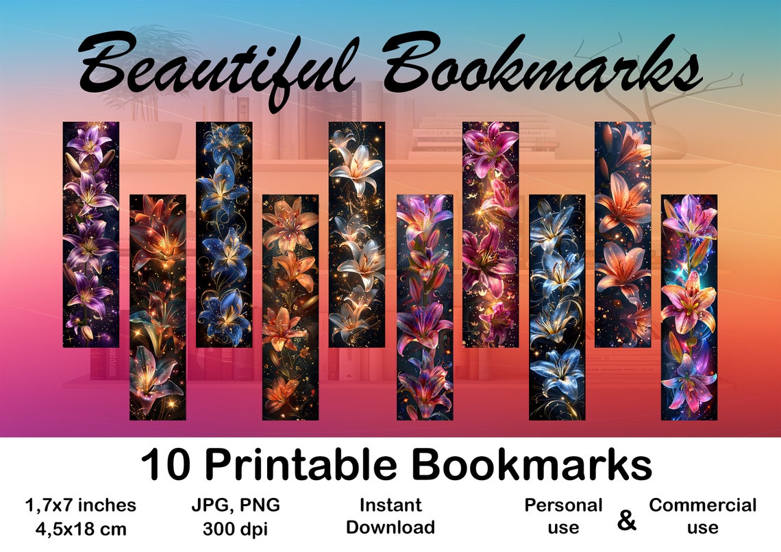 Lily Flower Bookmarks Set of 10 Printable Fantasy Colorful Design for ...