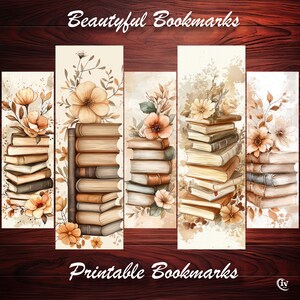 Vintage floral book stack bookmarks set printable journal tags scrapbooking elements book lover DIY romantic gift design or decor for book