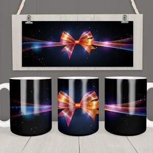Bow Mug Wrap 11oz & 15oz Mug Template Colorful Bow Orange Mug Sublimation Design Instant Digital Download Coffee Mug Design + Free gift