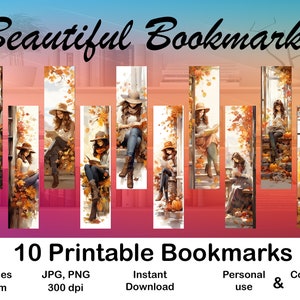 10 X Bookmarks digital Bookmark for Booklover Printable Bookmark set digital Bookmark gift for girl print Bookmark Watercolor Autumn design