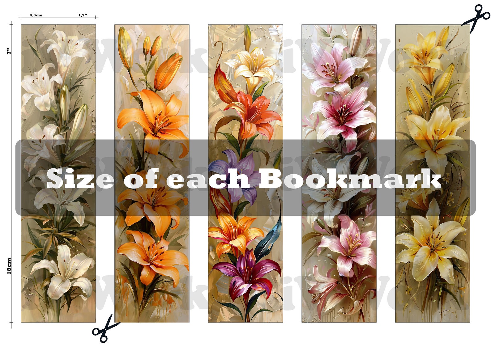 Beautiful Lilies Printable Bookmarks Set of 10 Book Lover Gift DIY Book ...