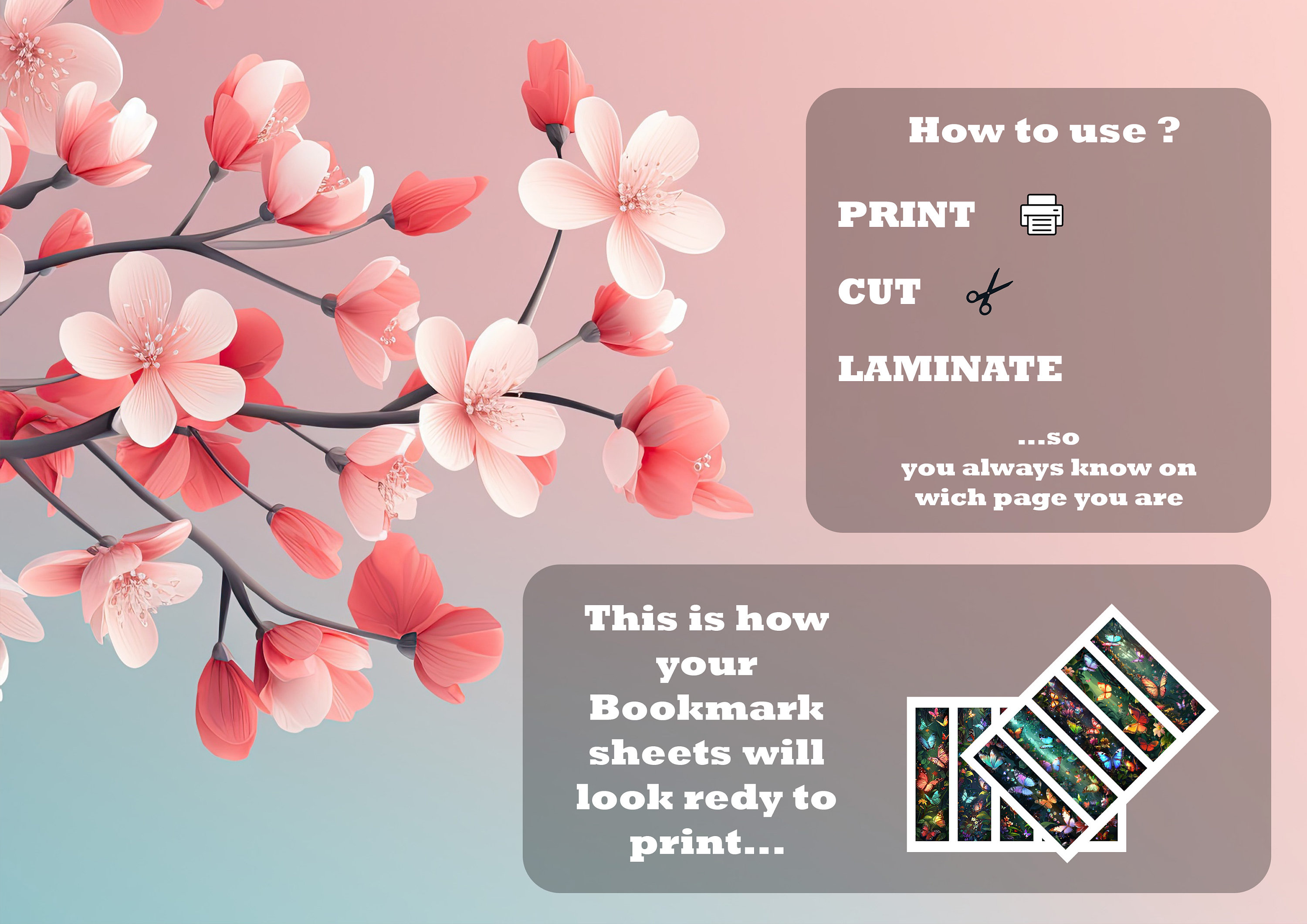 3D Butterfly Bookmark Printable Set of 10 for Book Lover Gift Instant ...