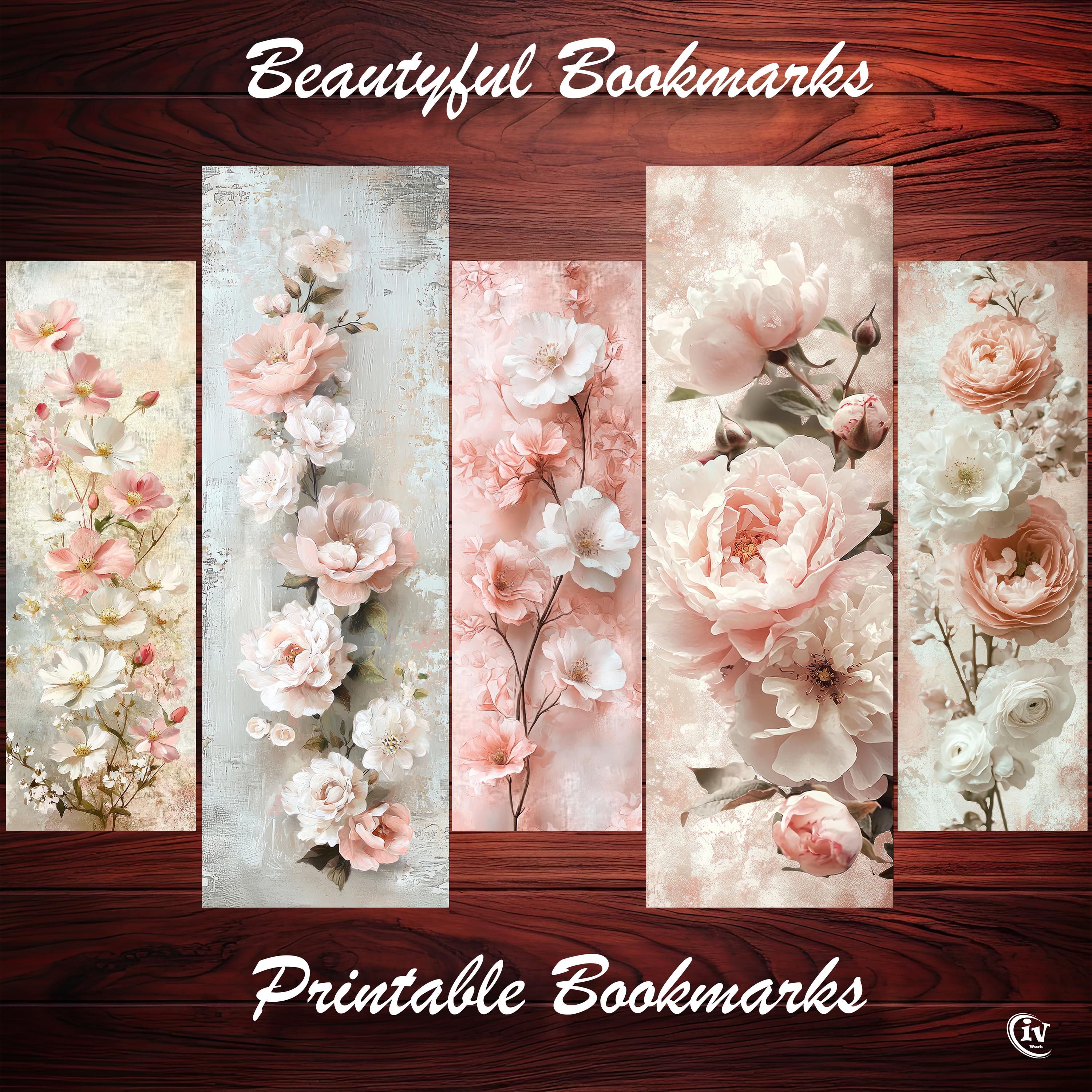 Printable Vintage Floral Bookmark Set With Pink and White Flowers for ...