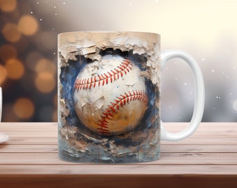 3D-Baseball Becher wickeln 11 Unze 15 Unze Becher Wrap Sublimation, 3D-Baseball Crack Loch Becher Sofortiger digitaler Download PNG Becher 3D Baseball + gratis Geschenk