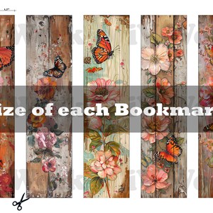 Bookmark Printable Set of 10 Vintage Flower & Butterfly on Wooden Plank ...
