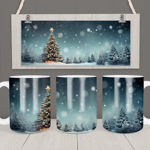 Winter Mug wrap 11oz & 15oz Mug Template Christmas Tree Mug Sublimation Design Instant Digital Download Coffee Mug Design Free gift