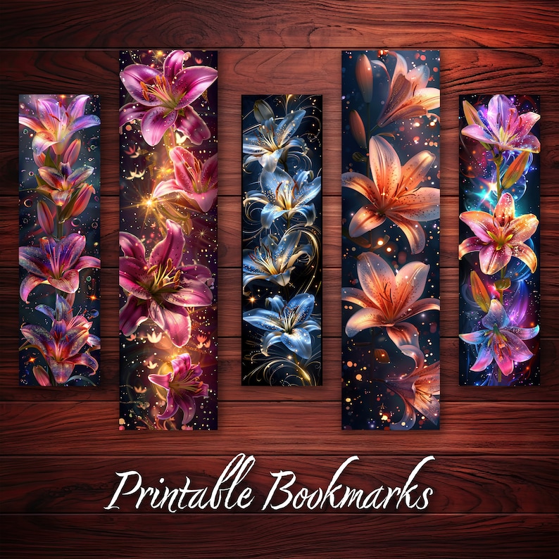 Lily Flower Bookmarks Set of 10 Printable Fantasy Colorful Design for ...