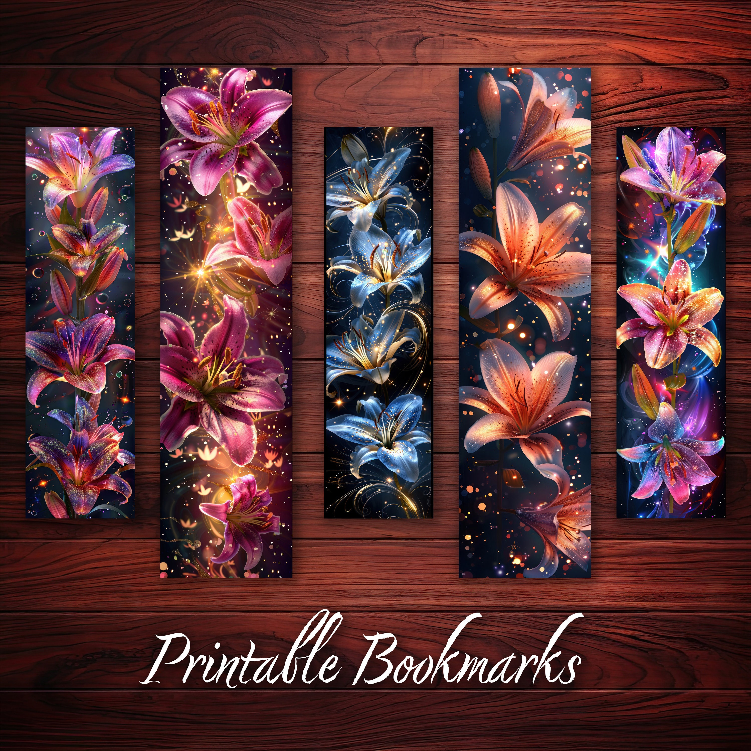 Lily Flower Bookmarks Set of 10 Printable Fantasy Colorful Design for ...