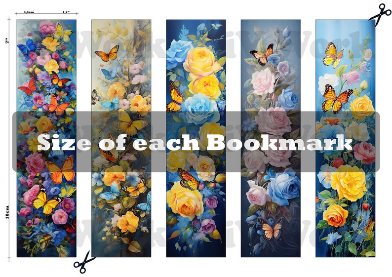 Butterfly Bookmarks Digital Flower Bookmark for Book Lover Printable ...
