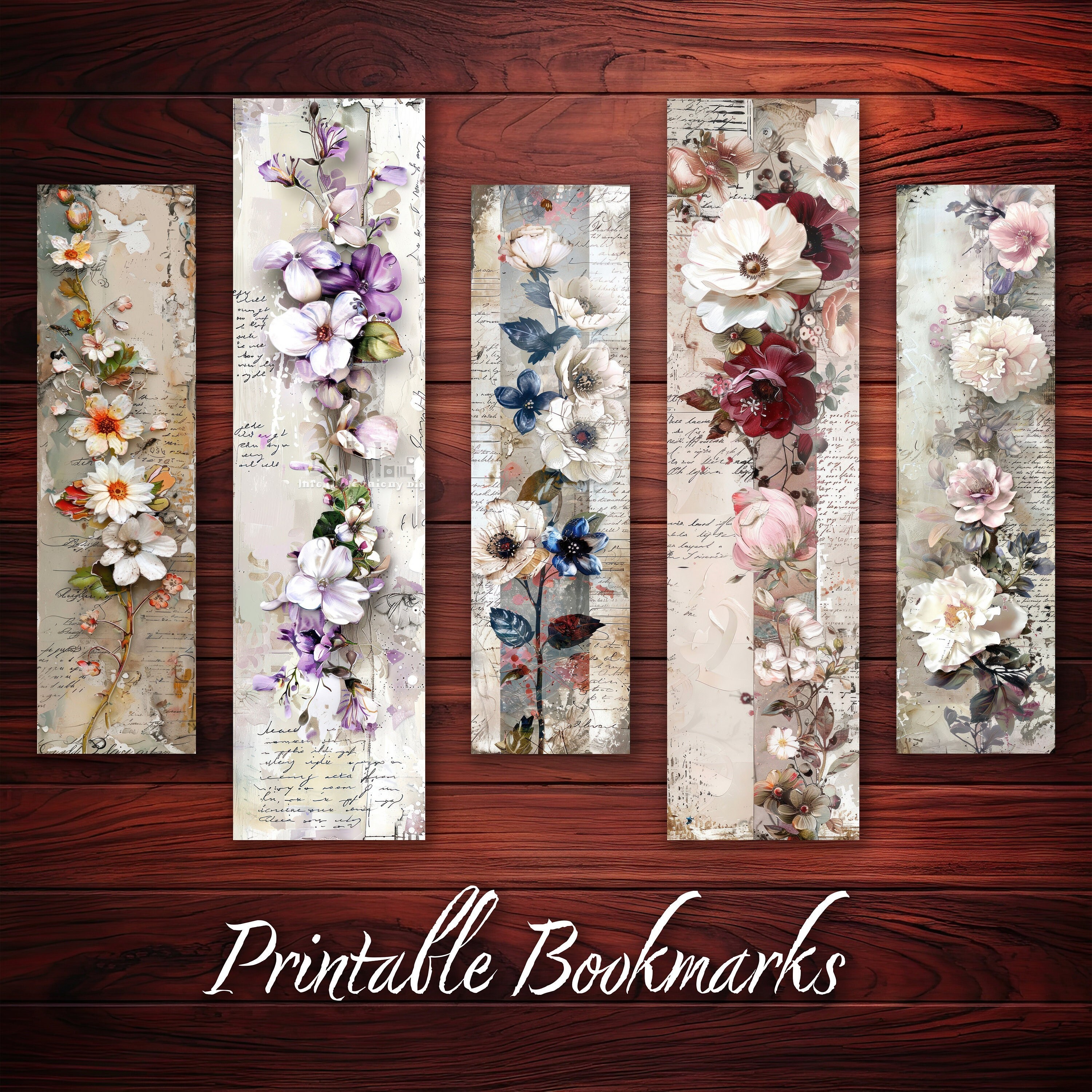 Vintage Flower Bookmark Set of 10 Printable Bookmark for Book Lover or ...