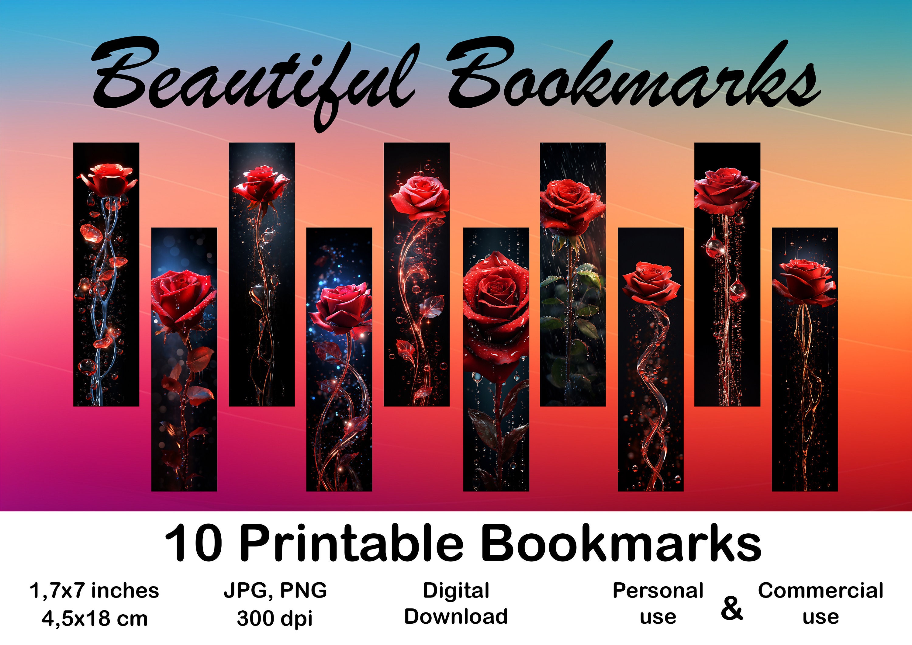 Red Rose Printable Bookmark for Book Lovers or Readers Printable ...