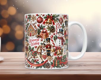 Weihnachtstassen-Design im Märchenstil (PNG, 11 oz/15 oz) mit Aquarell-Nussknacker-Motiv für Sublimation
