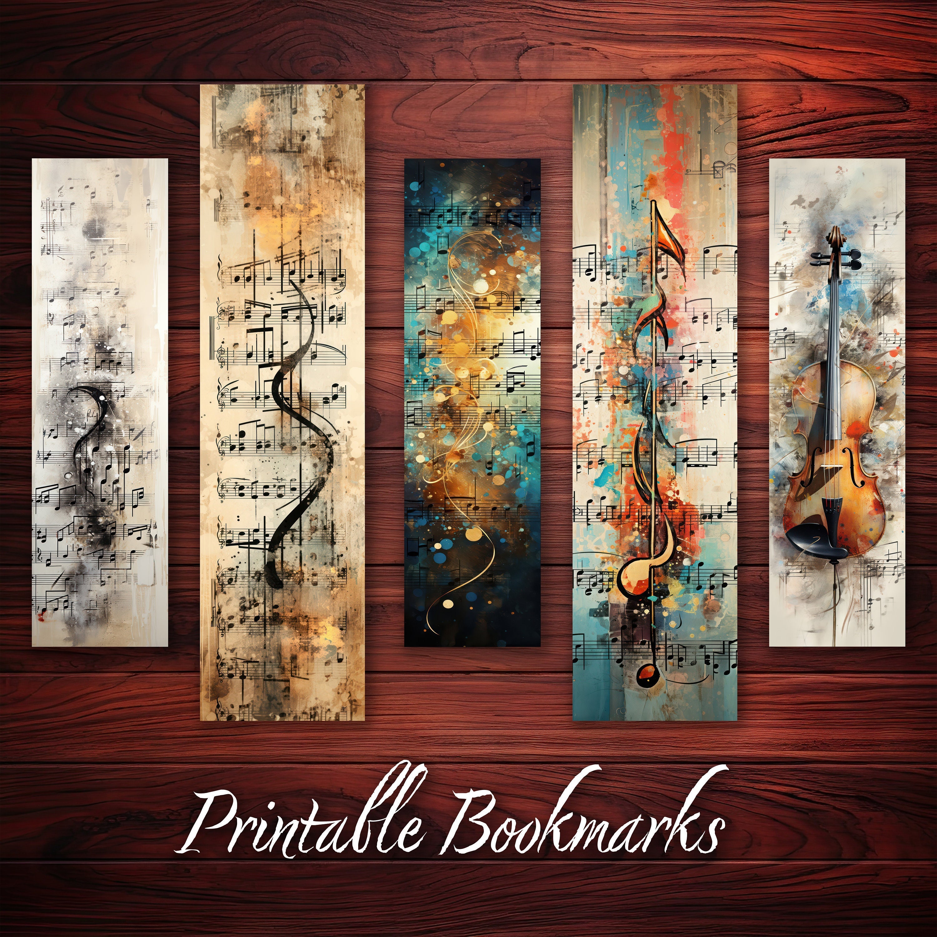 Bookmarks printable set of 10 bookmark with music notes in shabby chic style for book lovers or music lover DIY decorative bookmark for book