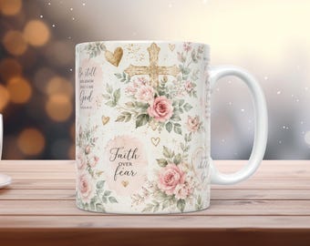 Watercolor Christian Floral Mug Wrap PNG Bible Verse Sublimation Design 11oz 15oz Coffee Mug Template Digital Download