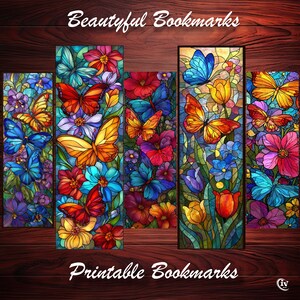 Stained Glass Butterfly Bookmarks Set Printable Spring Floral Bookmark ...