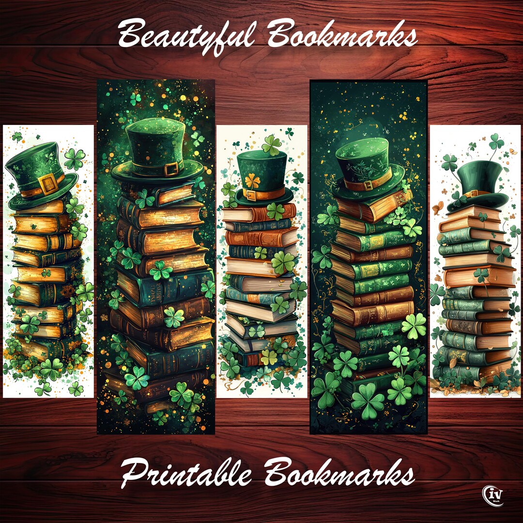 St. Patrick’s Day Printable Bookmarks Vintage Books With Shamrocks ...