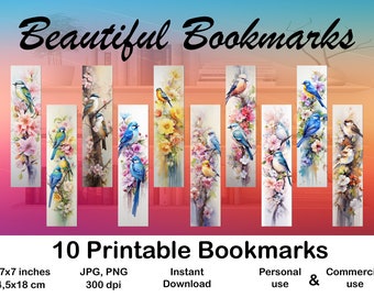 Bird Bookmarks digital Flower Bookmark for Book lover Printable Bookmark set digital Bookmark Gift Flower Bookmark for print Watercolor Bird