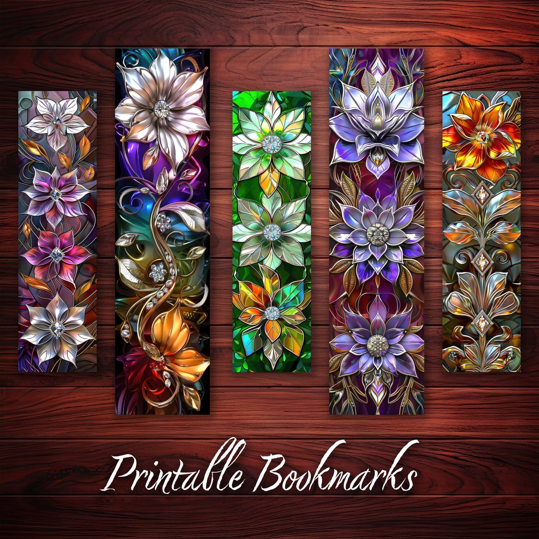 Set of 10 Stained Glass 3D Flower Printable Bookmarks Beautiful Luxury ...