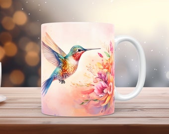 Humming Bird Mug Wrap 11oz 15oz Mug Template Bird Deco Mug Sublimation Spring Design Instant Download Coffee Flower Mug Wrap + Free gift
