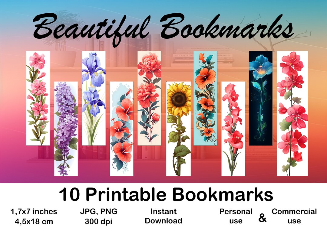 10 X Bookmarks Digital Bookmark for Booklovers Printable Bookmark Set ...