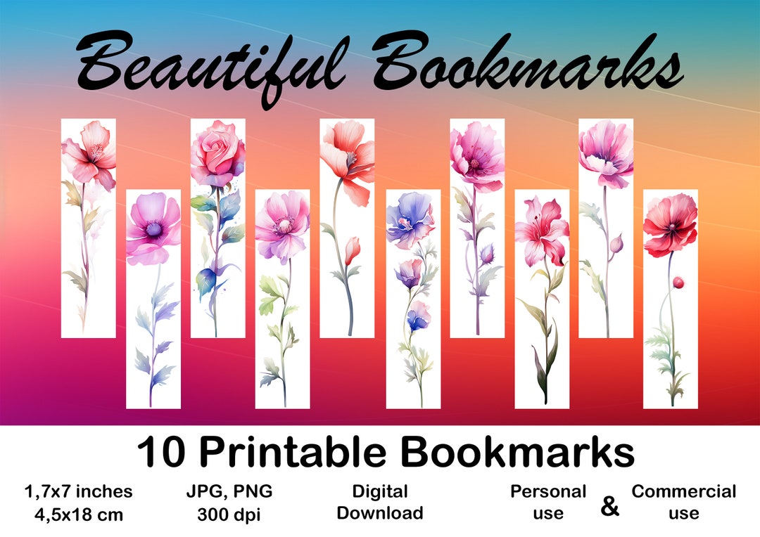 Printable Spring Flower Bookmark Set of 10 Elegant Floral Design ...