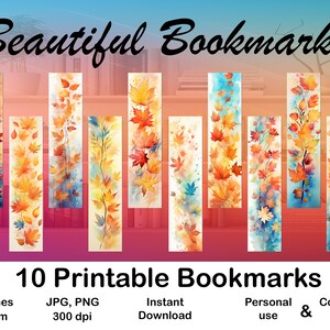 10 Bookmark digital Bookmark for Book lover Printable Bookmark set digital Bookmark momgift Bookmark for print Bookmark autumn leavs design