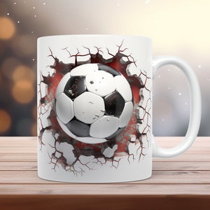 3D Football Mug Wrap 11oz 15oz Mug Wrap Sublimation, 3D Football Crack Hole Mug Instant Digital Download PNG Mug 3D Football + Free gift