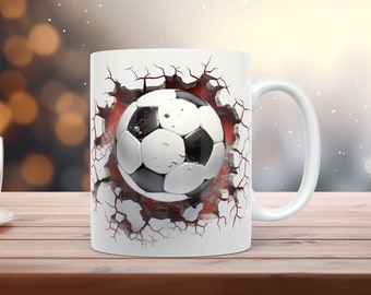 3D Football Mug Wrap 11oz 15oz Mug Wrap Sublimation, 3D Football Crack Hole Mug Instant Digital Download PNG Mug 3D Football + Free gift