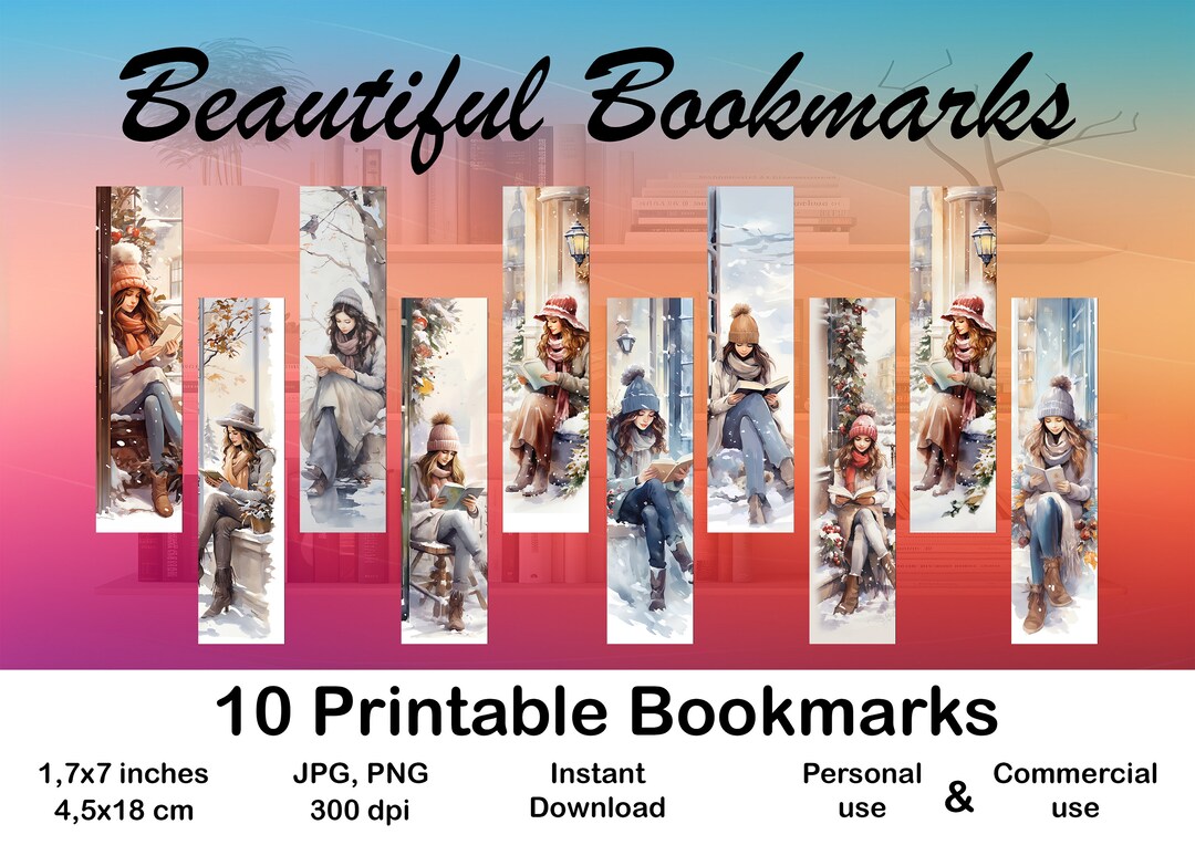 10 Bookmarks Printable Winter for Booklovers Printable Bookmark Set ...