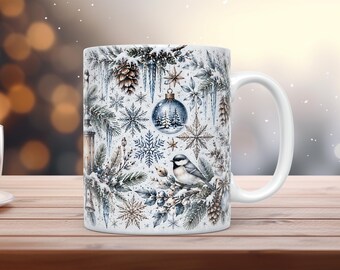 Frostiges Winter-Tassen-Etui (PNG, 11 oz, 15 oz), Silber, Aquarell, Sublimation