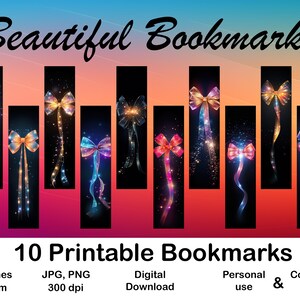 10 X Bow Bookmarks digital Bookmark for Booklovers Printable Bookmark set digital Bookmark Christmas gift Bookmark for print Bookmark design