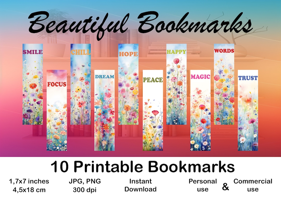 10 X Bookmarks Digital Bookmark for Booklovers Printable Bookmark Set ...