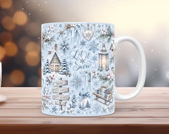 Schneebedeckter Winterbecher (PNG, 11 oz, 15 oz, Blau, Sublimationsdruck)