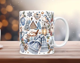 Gemütliche Wintertage Tassenfolie PNG Schneemann Kaffeetasse 11oz 15oz Aquarell-Sublimation