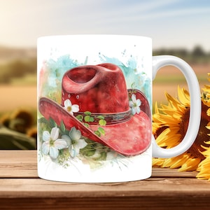Cowboy Hat Cowgirl Mug Wrap 11oz 15oz Template Instant Download PNG Sublimation Design Cowboy DIY Gift Idea Western Style Mug + Free Gift