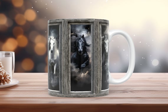Rustic Horse Mug Wrap Wooden Frame Design 11oz 15oz Template Instant Download PNG Sublimation Design DIY Idea Western Style Mug + Free Gift