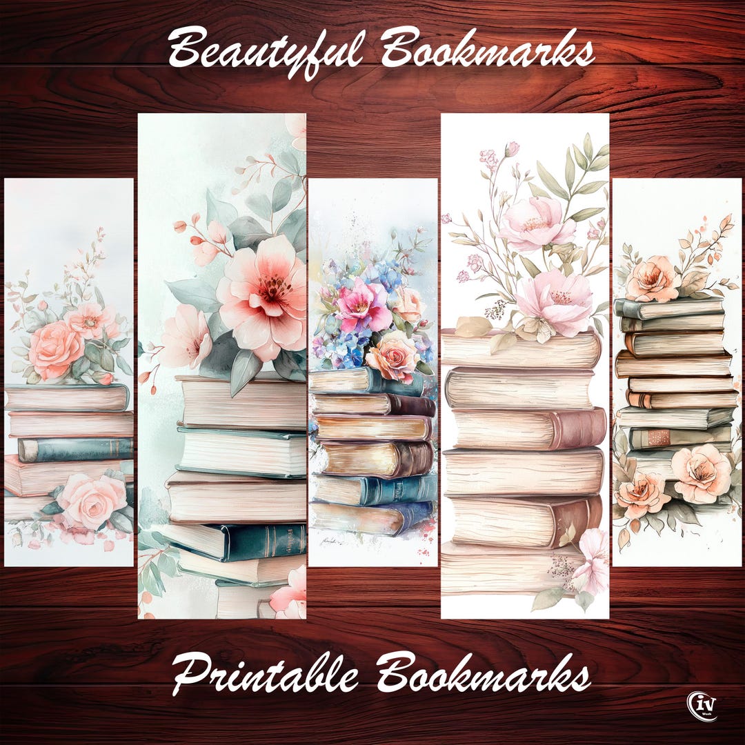 Vintage Floral Printable Bookmark Set With Watercolor Book and Flower ...