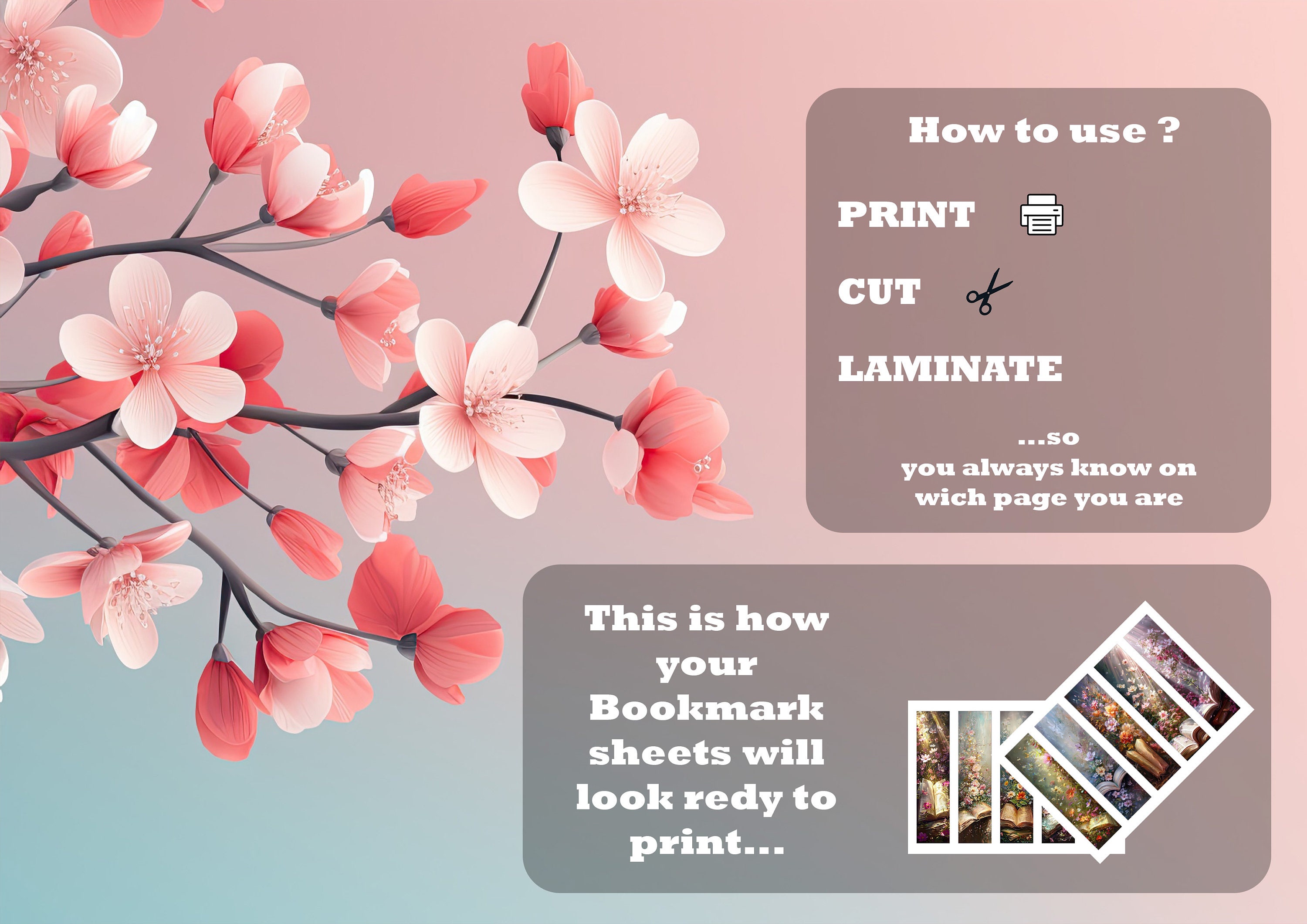 Bookmark Printable Set of 10 Open Book With Blooming Flowers Beautiful ...