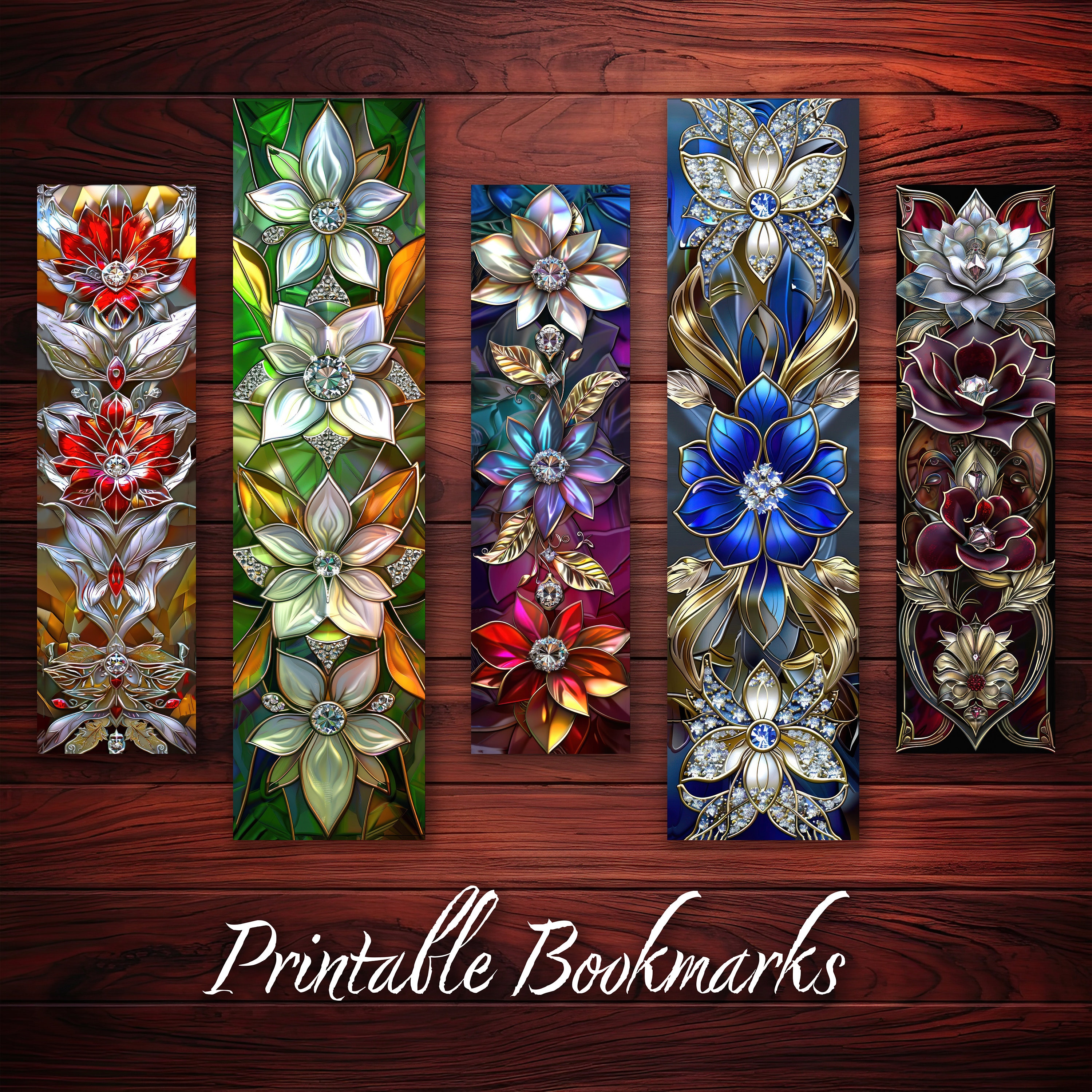 Set of 10 Stained Glass 3D Flower Printable Bookmarks Beautiful Luxury ...