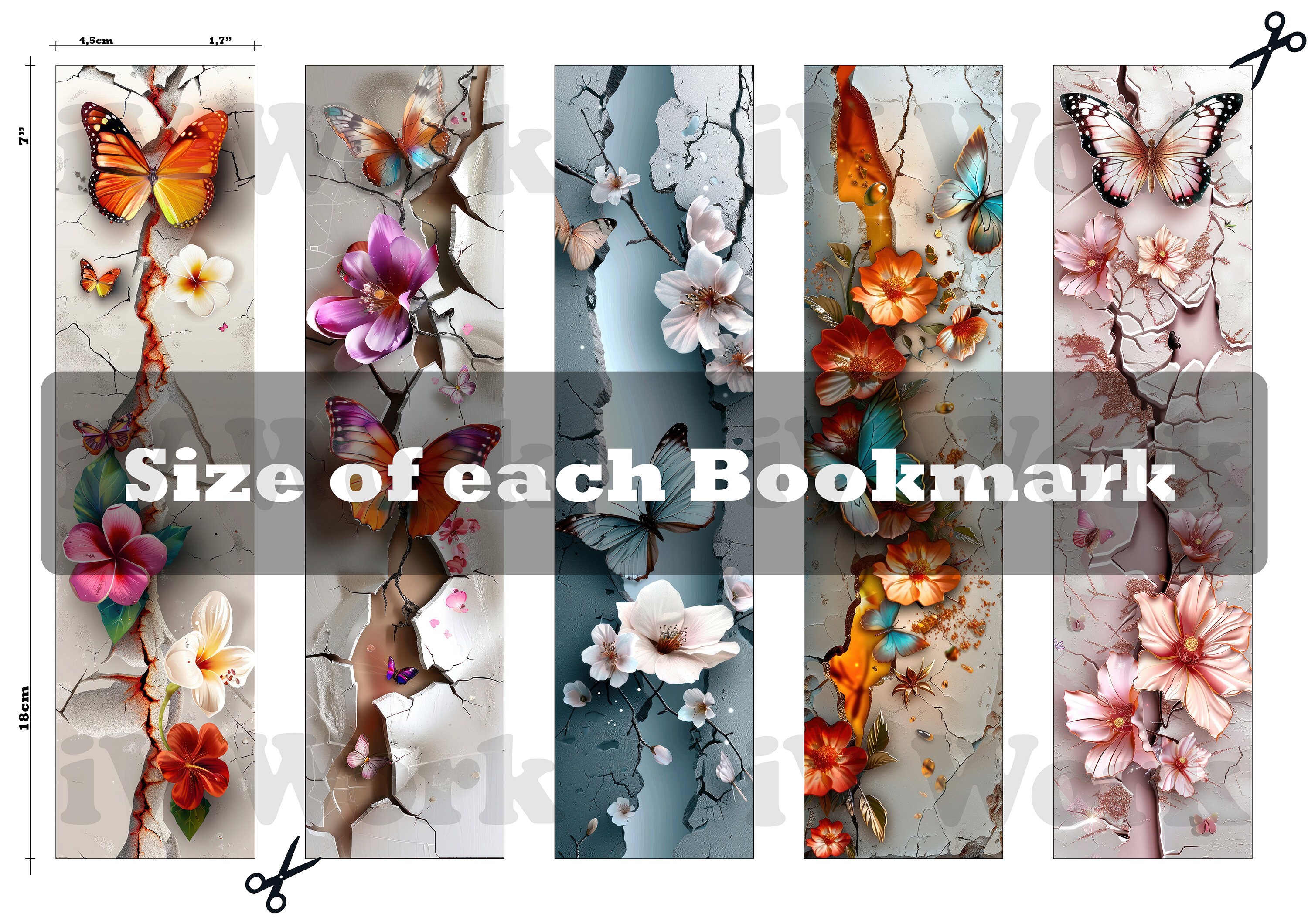 Bookmarks Printable Set of 10 for Book Lovers 3D Floral Butterfly ...