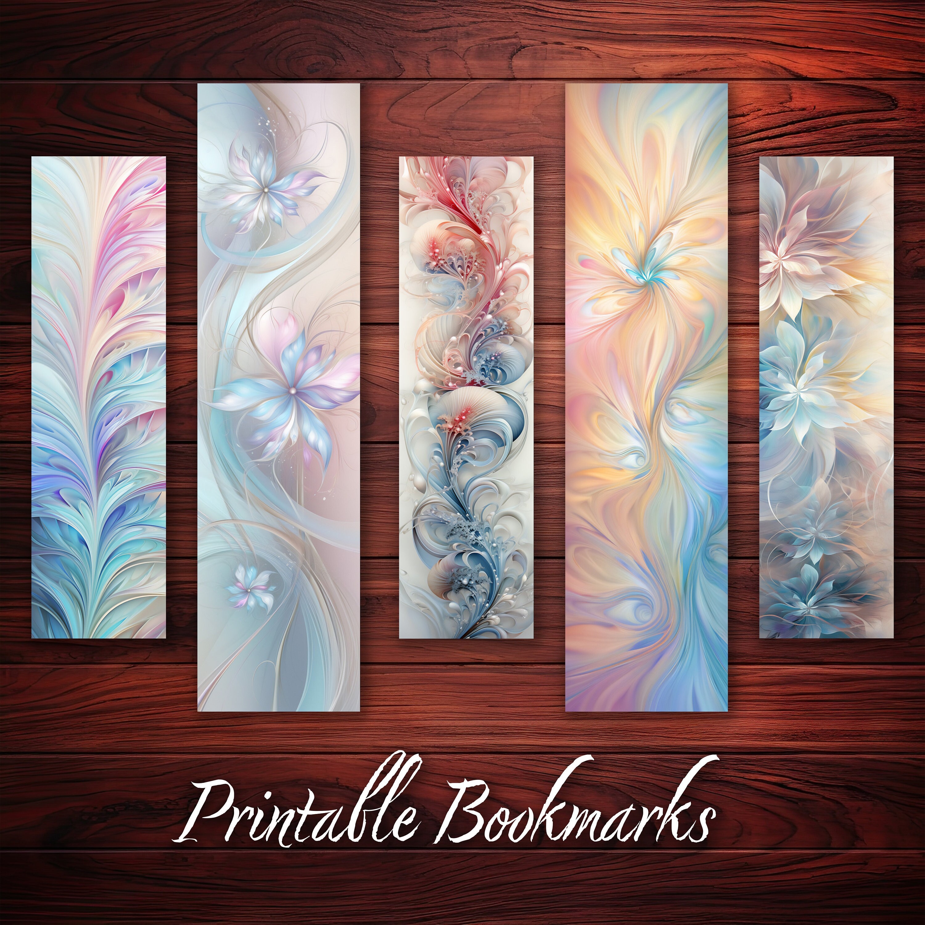 Bookmarks Printable Set of 10 for Booklovers or Readers Abstract Flower ...