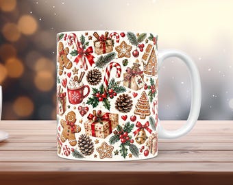 Süße Weihnachtstassen-Verpackung (PNG, 11 oz/15 oz), Aquarell-Lebkuchen-Design