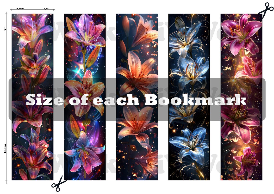 Lily Flower Bookmarks Set of 10 Printable Fantasy Colorful Design for ...