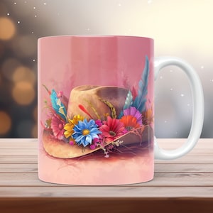 Cowboy Hat Cowgirl Mug Wrap 11oz 15oz Template Instant Download PNG Sublimation Design Cowboy DIY Gift Idea Western Style Mug + Free Gift